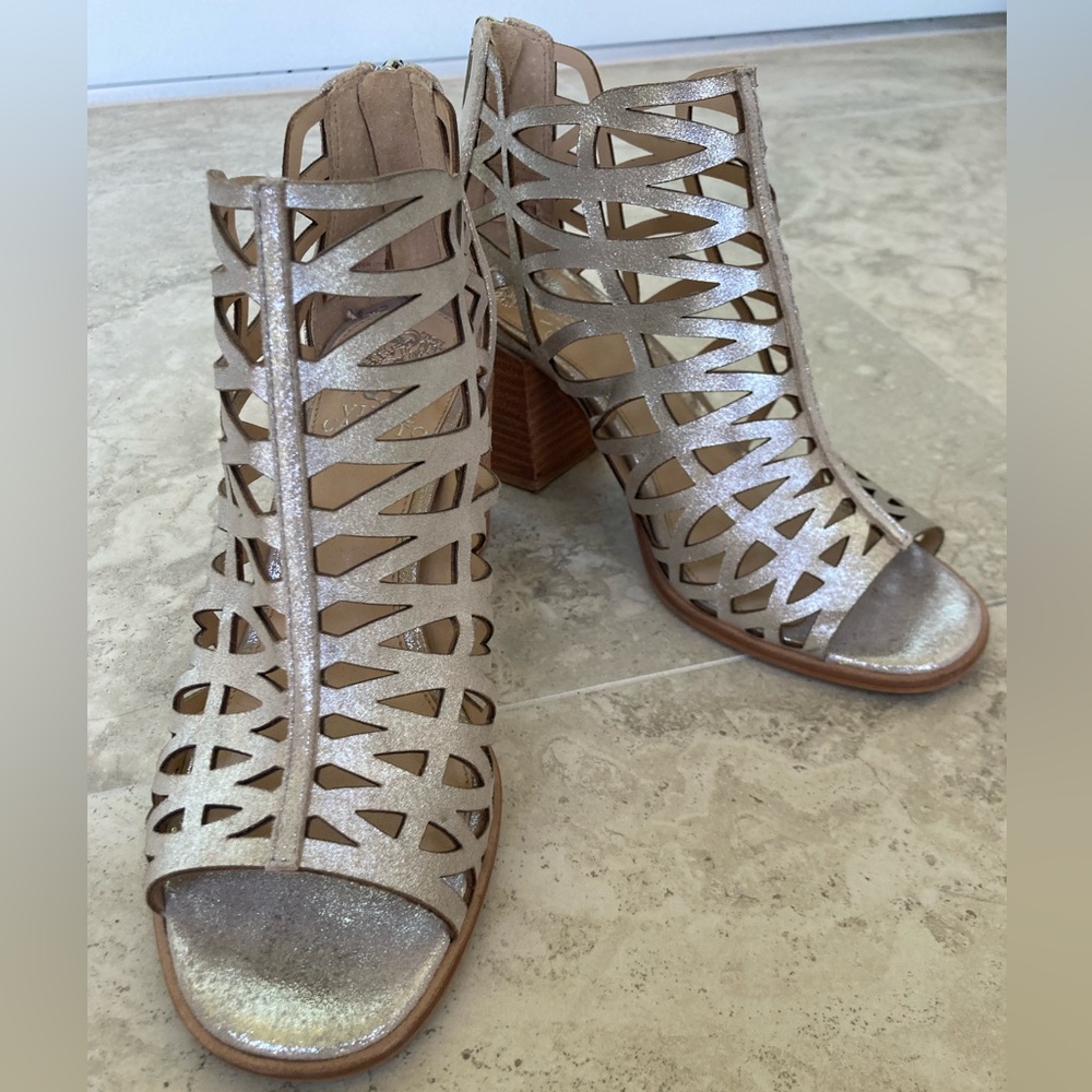 Vince Camuto Metallic Cutout with Stacked Heels NWOT